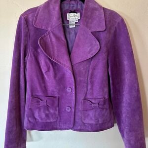 Live a little brand Purple suede jacket with bow detail pockets petite medium
